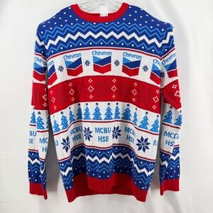 Chevron Ugly Christmas Sweater Mens XXL Blue Red Cotton Blend Fair Isle Logo